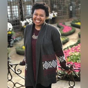 Pink Republic🦎Open Style Cardigan Sweater Gray Aztec Design🌵